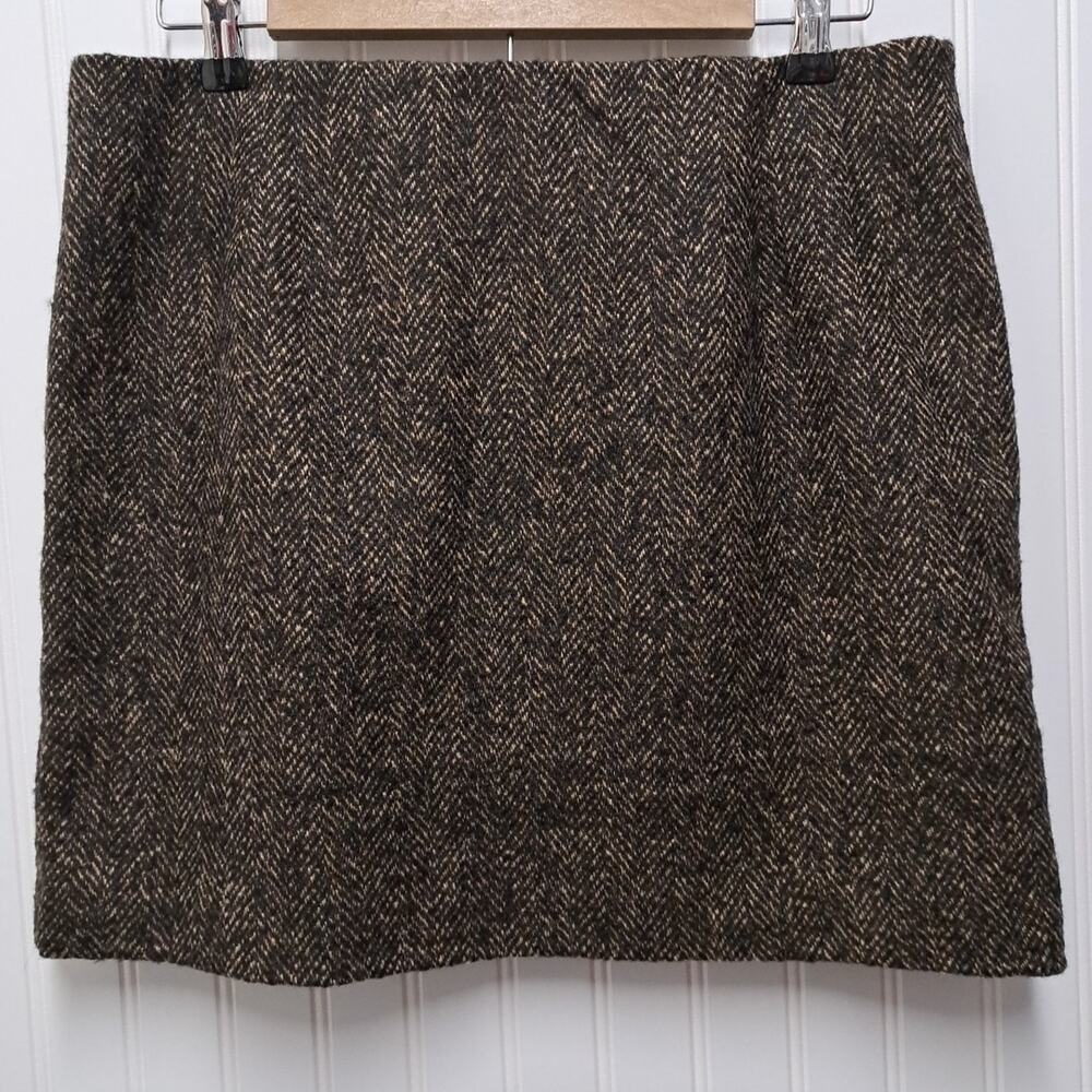 NWT H&M Pencil Mini Skirt Womens L Brown Black Wool Blend Tweed Side Zip Lined